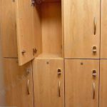Laminate lockers key wood doors hinged locker custom specialty installation installed dallas houston austin chicago charlotte atlanta columbia