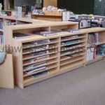 Library over sized book storage shelves wood