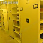 Library shelving archive storage powered push button shelves