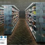 Library stacks lighting over aisles attached to top of shelving ranges