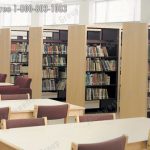 Library wood clad trim metal book storage shelves