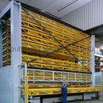 Long pipe storage carousel rotating lean shelving systems