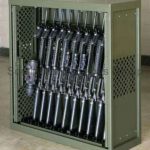 M16 weapon cabinet racks on tracks gsa high density mobile storage shelving