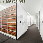 Massive mass storage shelving system law books on tracks