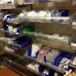 Materials management healthcare hospital clinic storage shelves bins