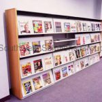 Meagazine display shelves hinged door