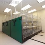 Mechanical assist high density stainless steel shelving operating room storage