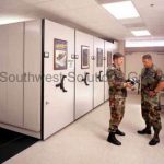 Mechanical assist high density storage mobile shelving system military gsa