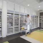 Medical supply pharmacy built in wall cabinets
