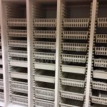 Medical supply room storage shelving carts
