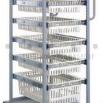 Medical supply storage cart drawers on wheels