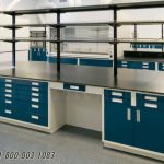 Metal lab casework shelf above