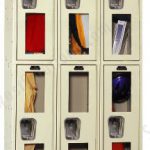 Metal lockers with see through glass doors security viewable view contents