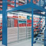 Mezzanine drawers shelving racks cabinets two tier levels space saving