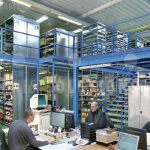 Mezzanine parts tool storage use high ceilings warehouse