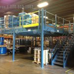 Mezzanine storage overhead shelving warehouse space