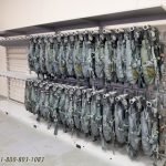 Miliary parachute rack storage system