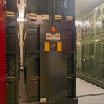 Military gun storage lockers mobilized on activrac storage shelving