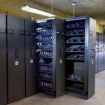Military weapons pull out racks on tracks gsa high density mobile storage shelving