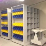 Mobile storage with bins for football equipment