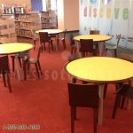 Modern library childrens area round tables