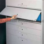 Open shelf filing flipper doors cabinets