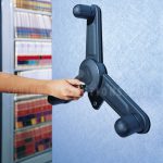 Open vertical shelves hand crank wheel crank handle