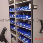 Parts bins supply storage rolling compact shelving