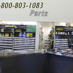 Parts storage drawers in shelving service department counter