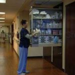 Patient room supply storage hospital nurse server shelving sliding shelf cabinet spacesaver texas arkansas oklahoma kansas tennessee