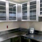 Pharmacy sterile cabinets stainless steel glass front upper wall cabinets base work surface movable casework tx ok ar ks tn