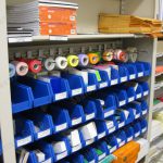 Plastic bin tape storage office supply frameworks spacesaver totes shelving