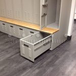 Police gear lockers with bench for equipment