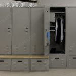 Police gear lockers with bench power data ports ventilation locker room officer public safety ada benches vest