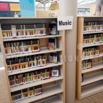 Public library music media storage display shelves