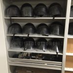 Public safety riot helmet shelves