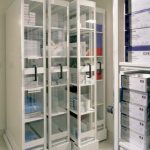 Pull out quickspace ultrastor sterile core medical storage system high density mobile shelving