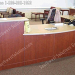Reception area furniture drop front desk welcome counter casework
