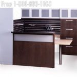 Reception station wood slat wall organizer file drawers counter