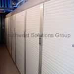 Rolling shelving tambour security doors closed cabinets