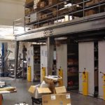 School district storage warehouse mezzanine high density shelving