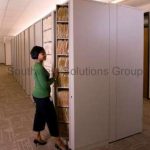 School pivoting file cabinet storage