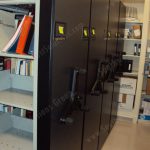School storage music library mechanical assist handle wheelhouse mobile shelving
