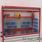 Slide down locking door workbench stations