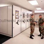 Sliding hand crank shelves gsa military security storage shelving system