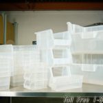 Small parts organization plastic stack nest totes