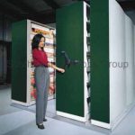 Spacesaver mechanical assist mobile storage space saving shelving