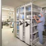 Spacesaver mechanical assist mobile storage spacesaving operating room shelves