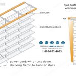 Stack light library shelving electric powered lighting over aisle on books energy savings