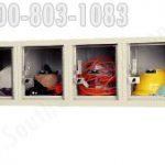 Stacking metal lockers with plexiglas fronts for visibility